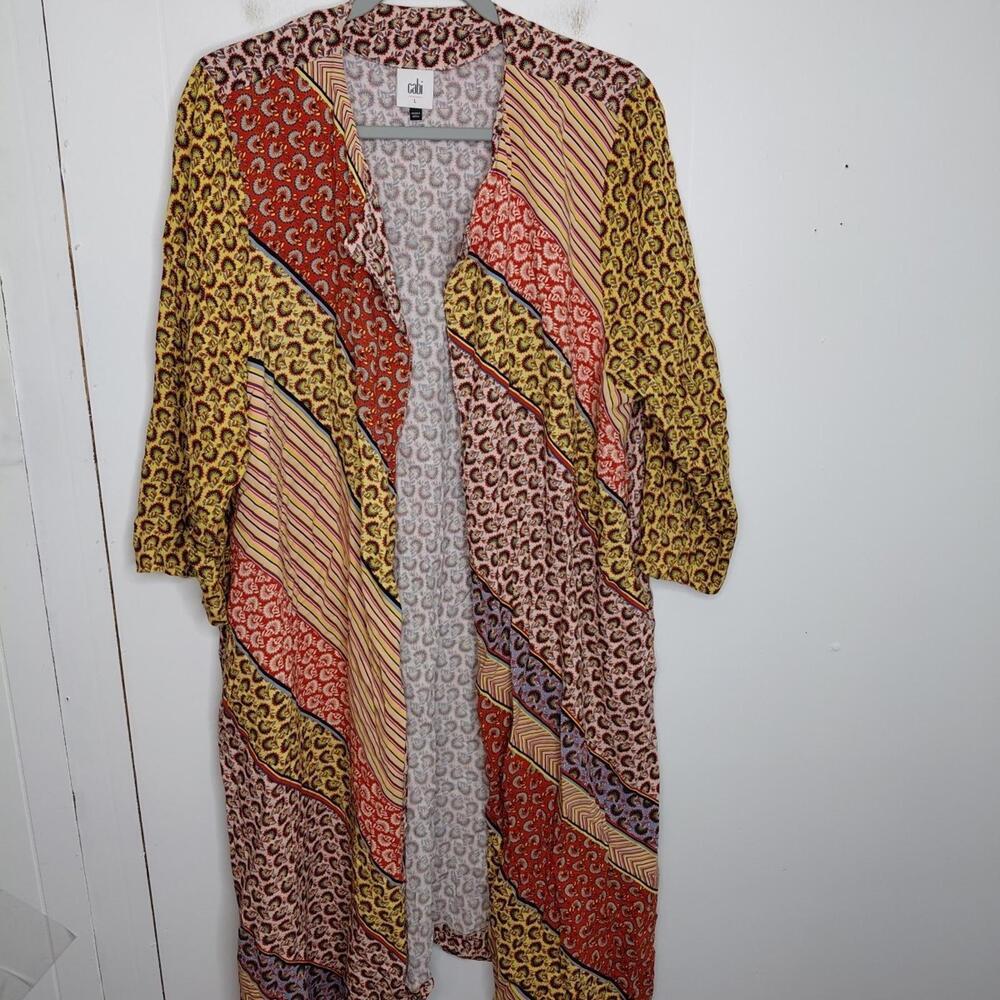 Cabi Top Womens Large Kimono Jacket Tapestry Colorful Boho Open Long Duster